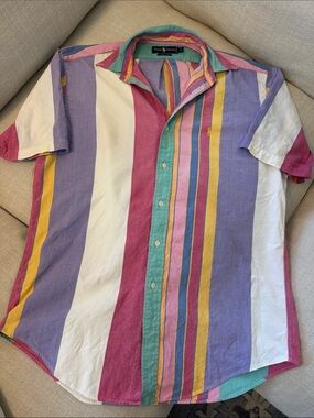 Vintage Ralph Lauren Colorblock Stripe Button Down Shirt Men’s Medium Preppy